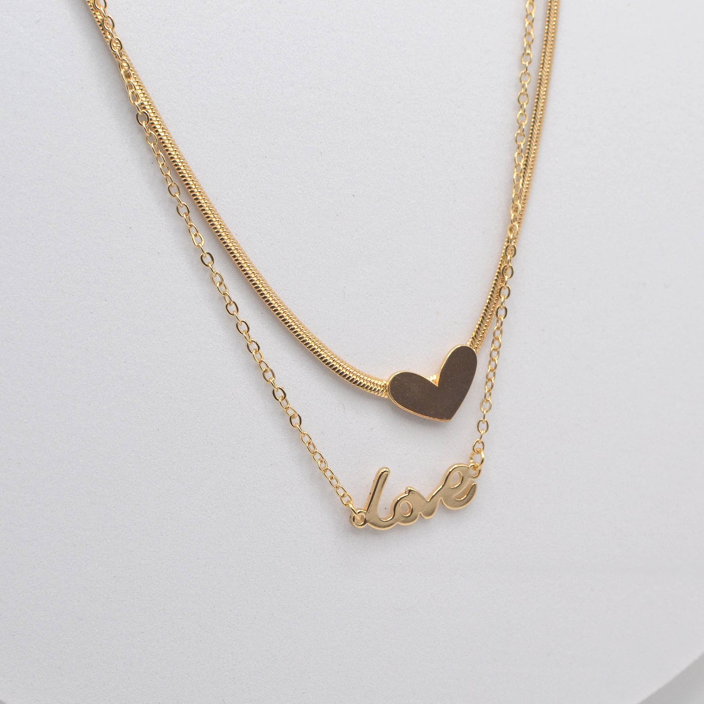 StarryNYC - Double Stand Love Letter and Heart Pendant Necklace