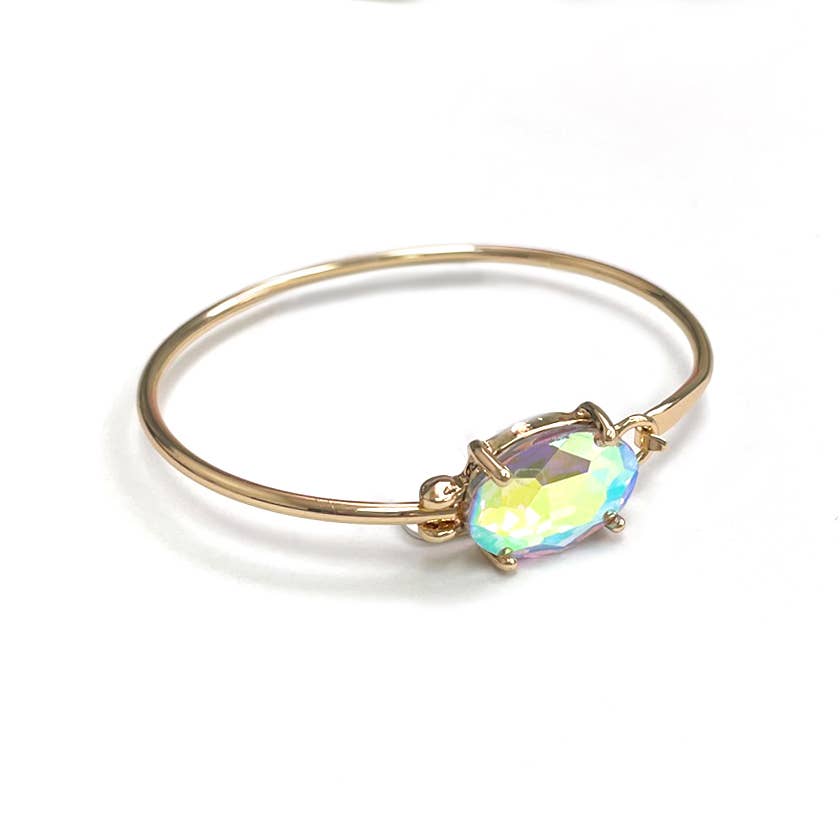 StarryNYC - High Quality Glass Crystal Oval Stone Cuff Metal Bangle