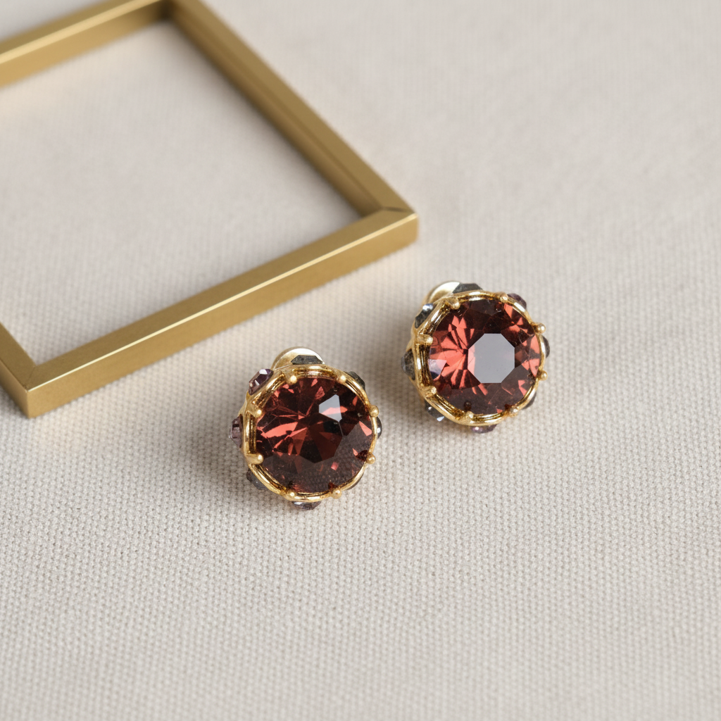 GirlyPirateCo - Vintage 18K Gold Plated Burgundy Crystal Stud Earrings
