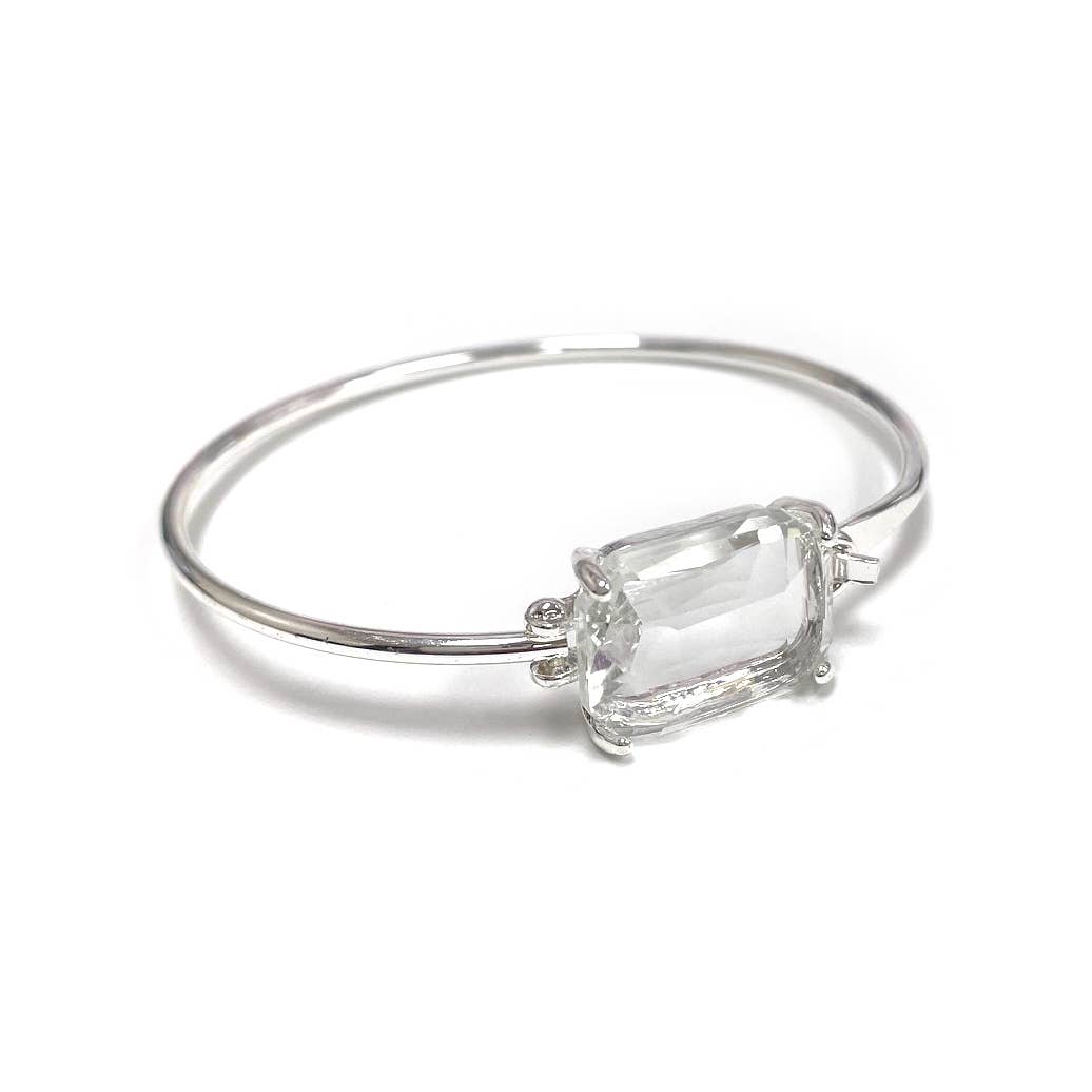 StarryNYC - High Quality Glass Crystal Rectangle Stone Cuff Metal Bangle