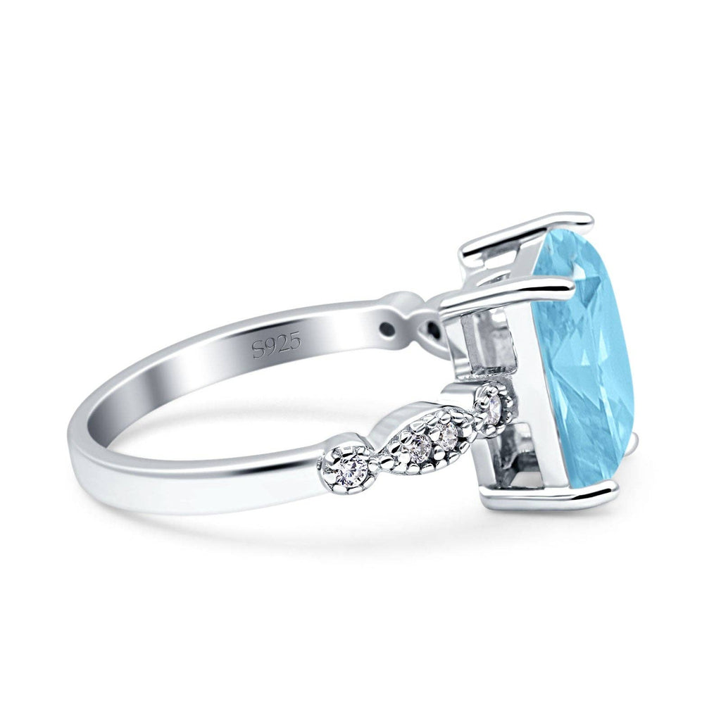 Blue Apple Imports - Vintage Emerald Cut Simulated Aquamarine CZ Engagement Ring