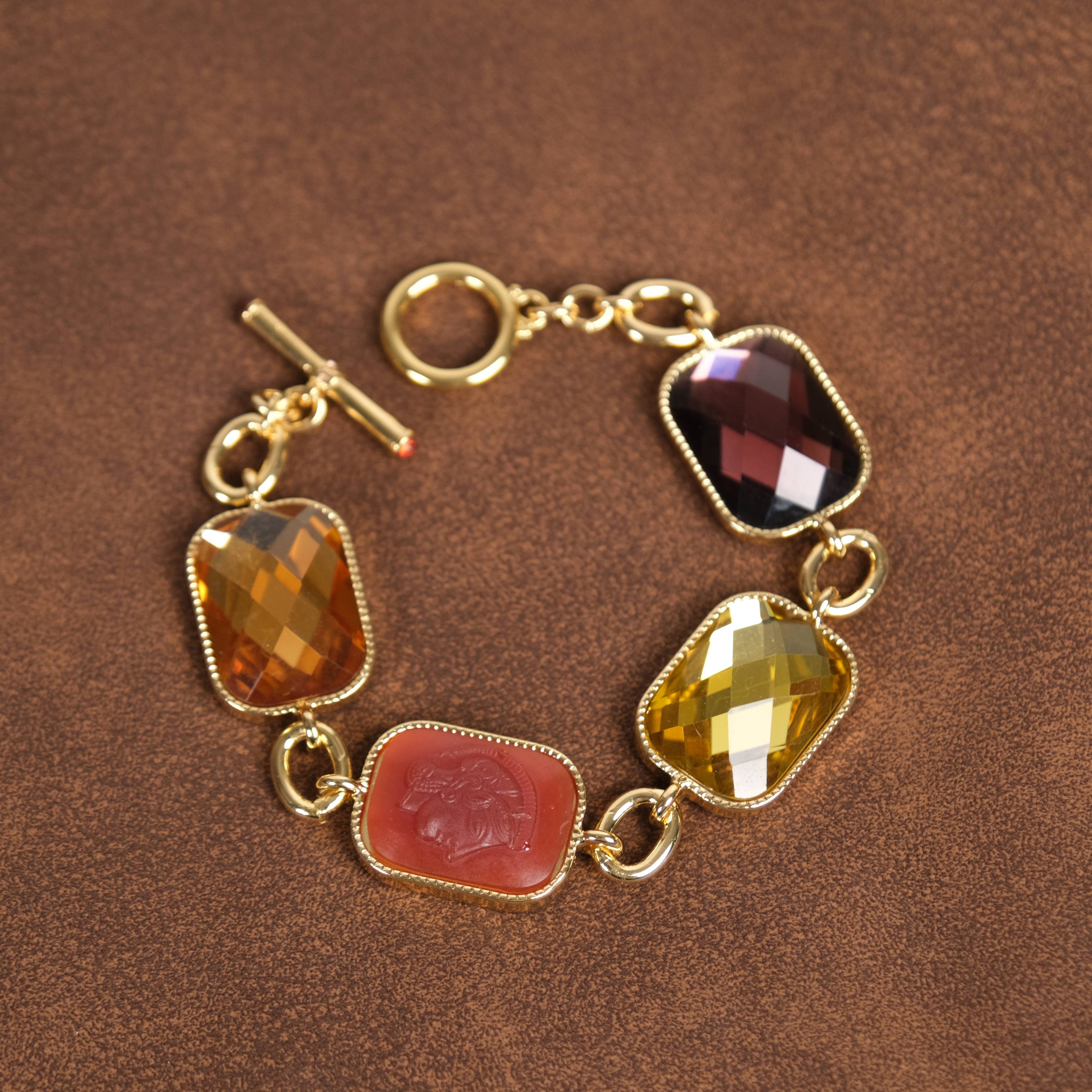 GirlyPirateCo - Vintage 18K Gold-Plated Colorful Crystals&Red Agate Bracelet