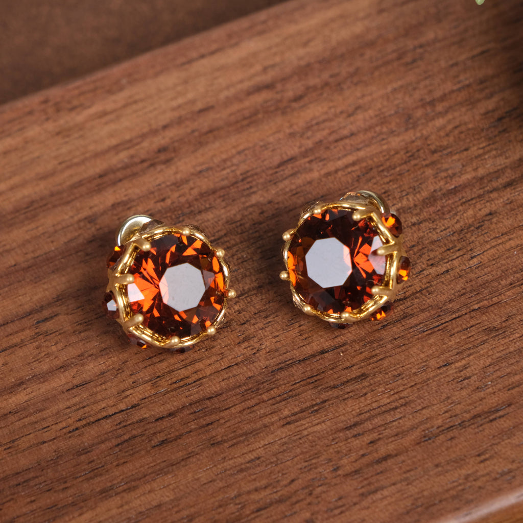 GirlyPirateCo - Vintage 18K Gold Plated Caramel Crystals Stud Earrings