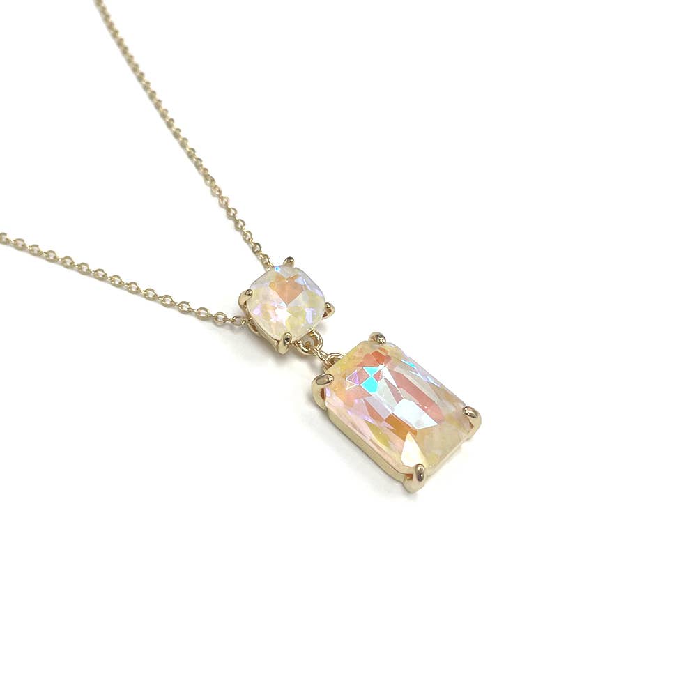 StarryNYC - Square Glass Two Linked Pendant Chain Necklace