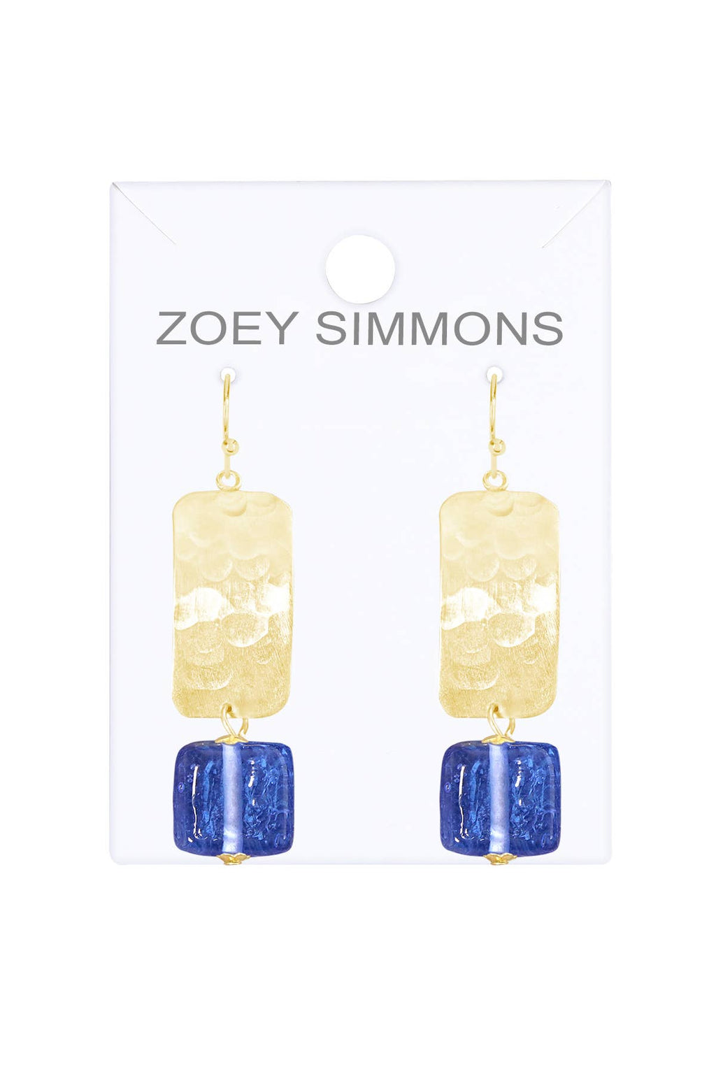 Zoey Simmons - Tanzanite Murano Glass & Hammered Rectangle Earrings - GF