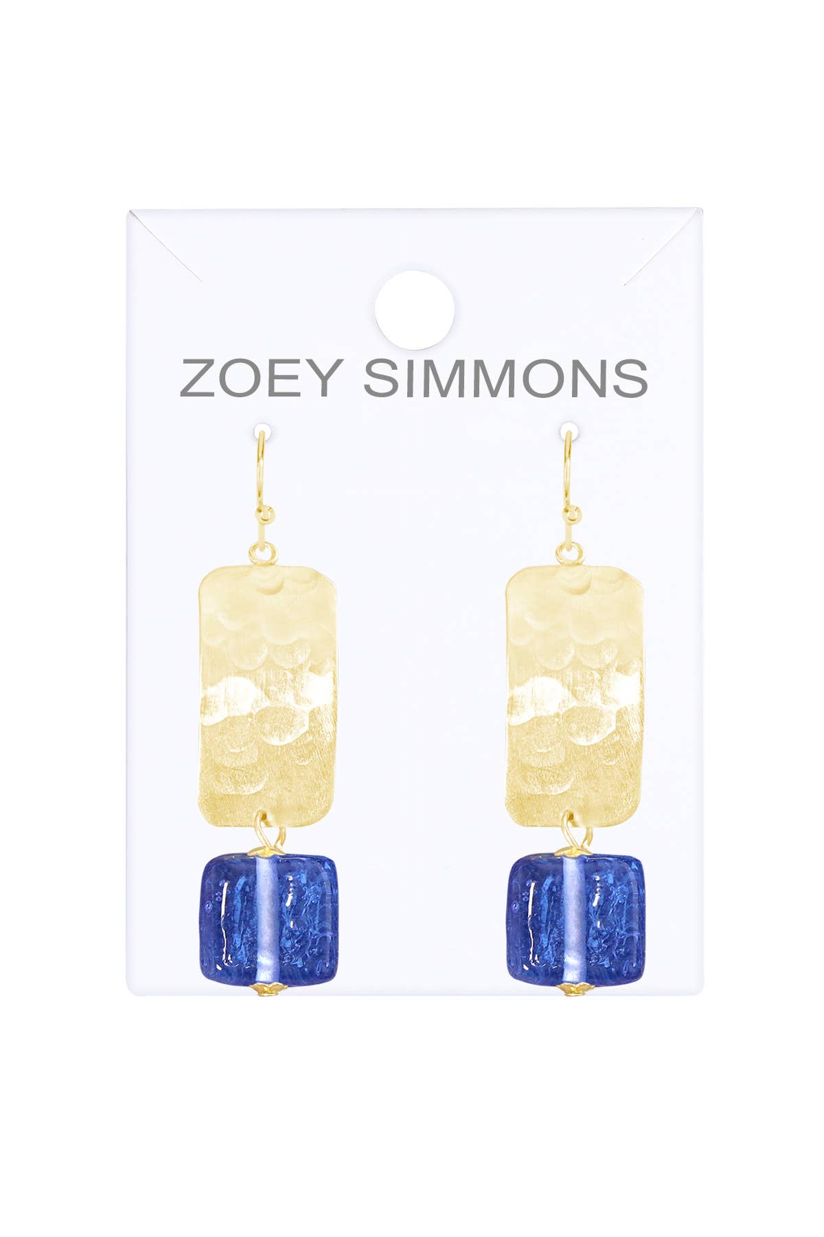 Zoey Simmons - Tanzanite Murano Glass & Hammered Rectangle Earrings - GF