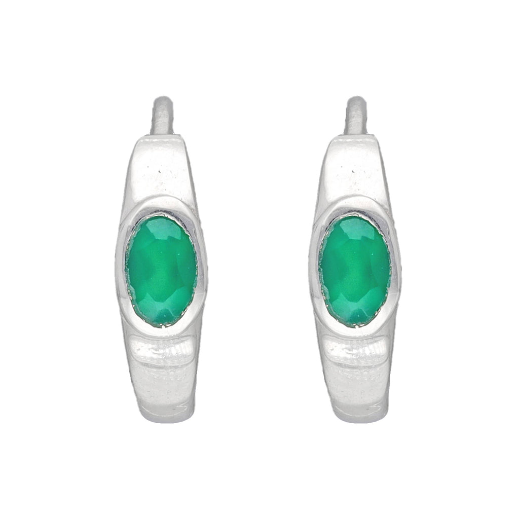 Tiramisu - 925 Sterling Silver Green Onyx  Gemstone Hoop Earring