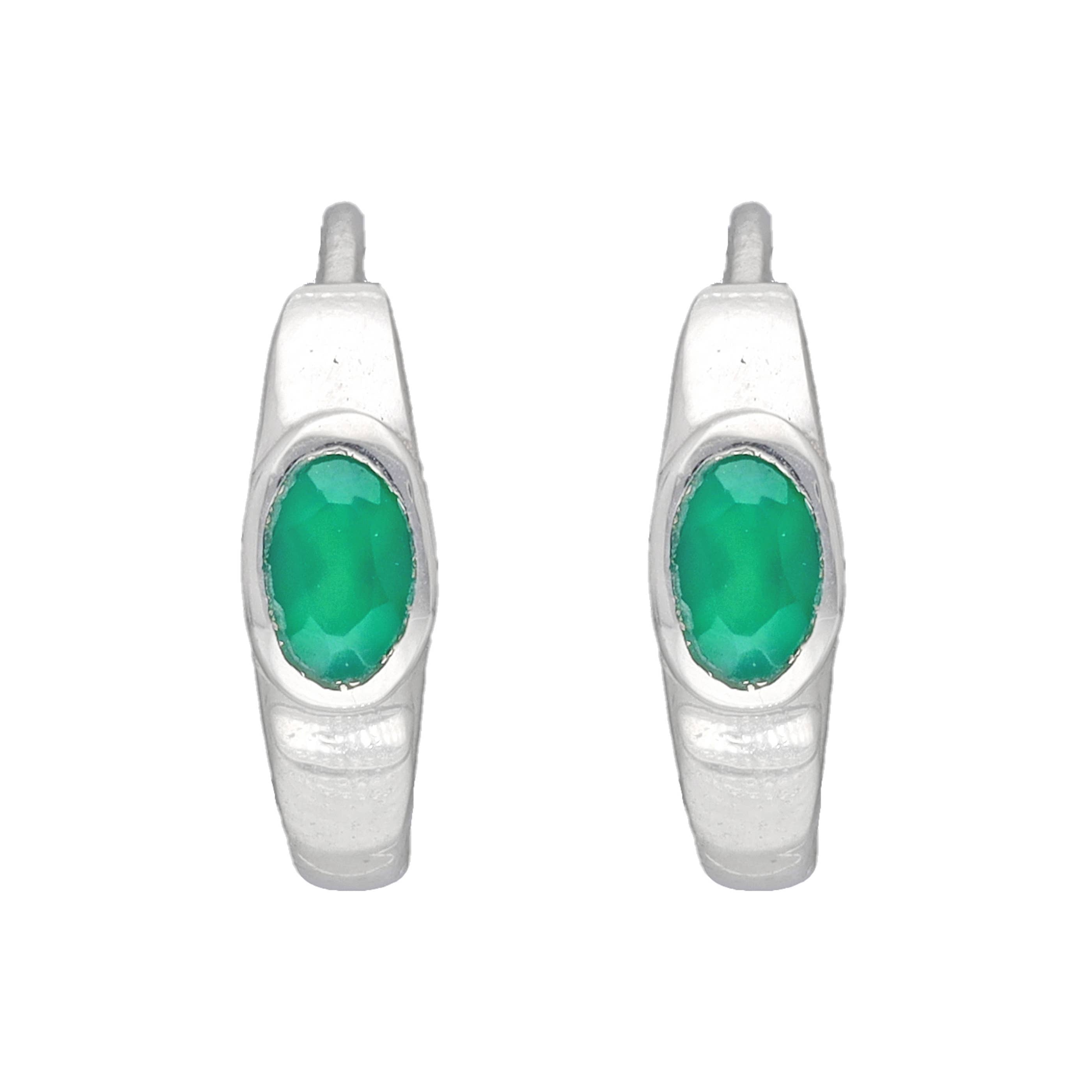Tiramisu - 925 Sterling Silver Green Onyx  Gemstone Hoop Earring