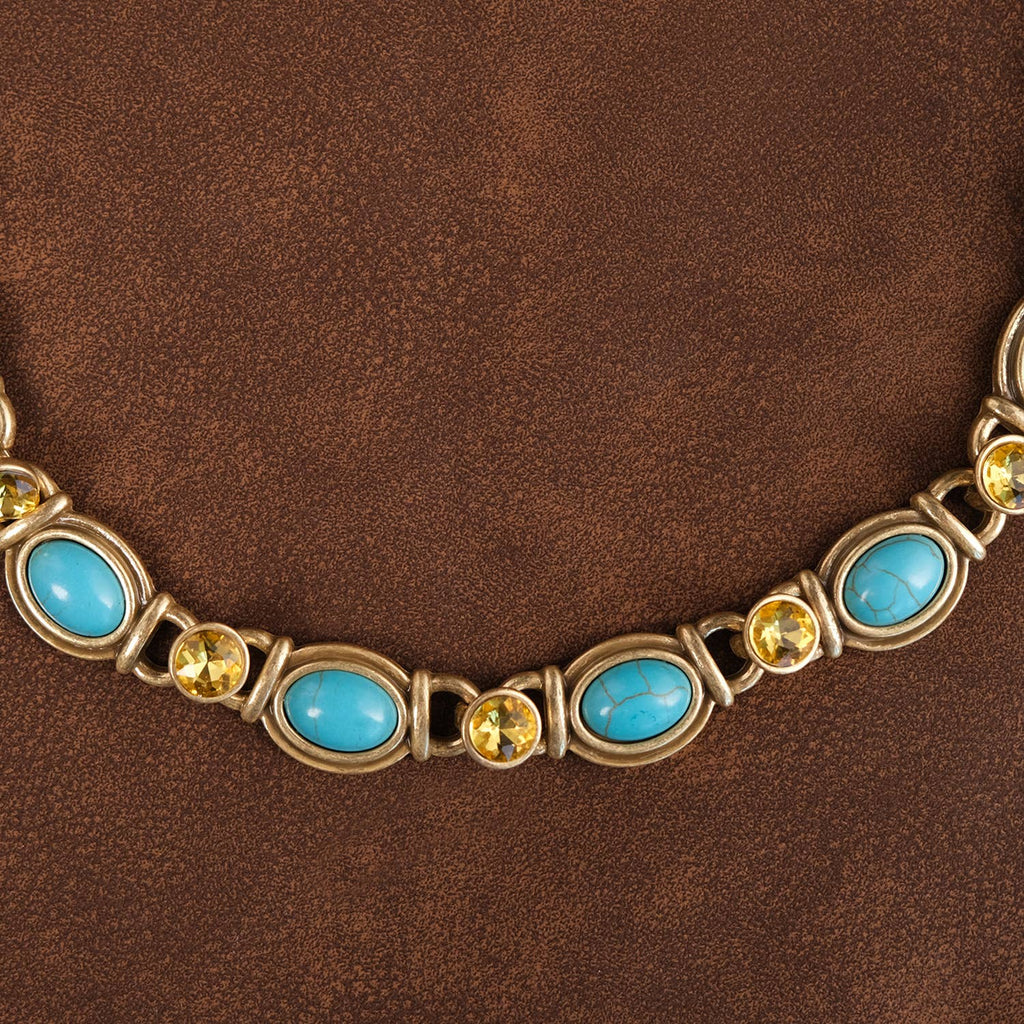 GirlyPirateCo - Vintage 18K Gold Plated Turquoise and Yellow Gem Necklace