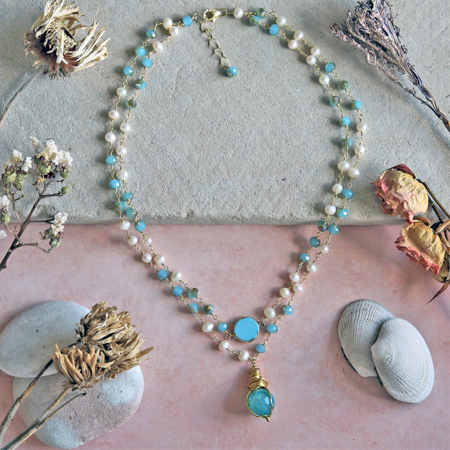 IST Jewelry - Wire Wrapped Stone Pendant Necklace