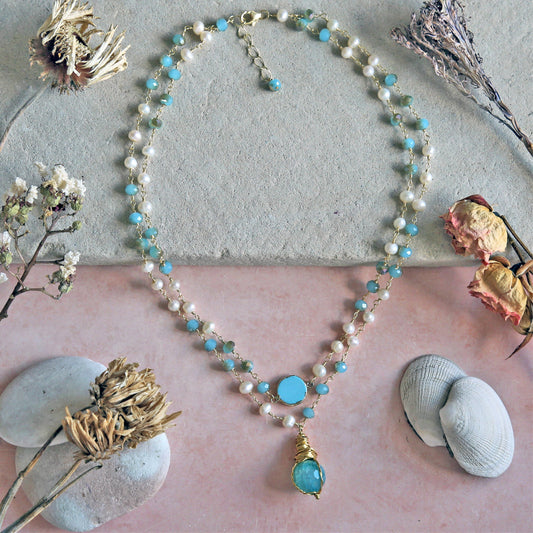 IST Jewelry - Wire Wrapped Stone Pendant Necklace