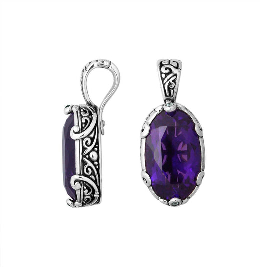 Bali Designs - AP-6194-AM Sterling Silver Oval Shape Pendant With Gemstone