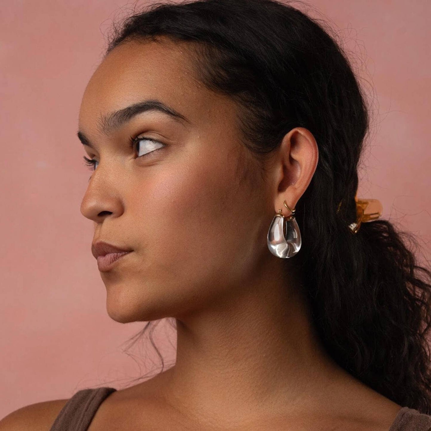 Gold & Honey - 1.25" Clear Chunky Bucket Hoop Earrings