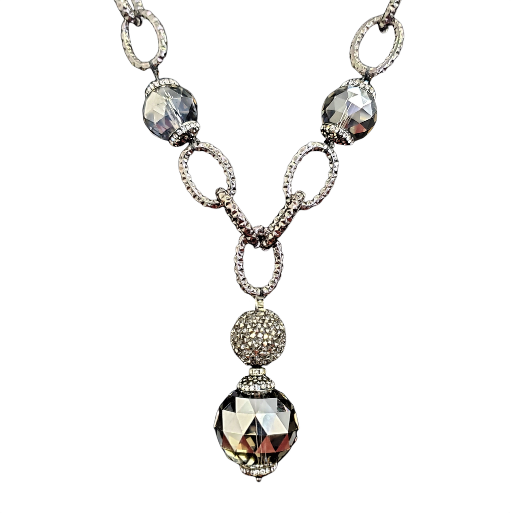 Gardenia Jewelry Ltd. - Handmade Gunmetal Silver Chain & Smokey Crystal Necklace