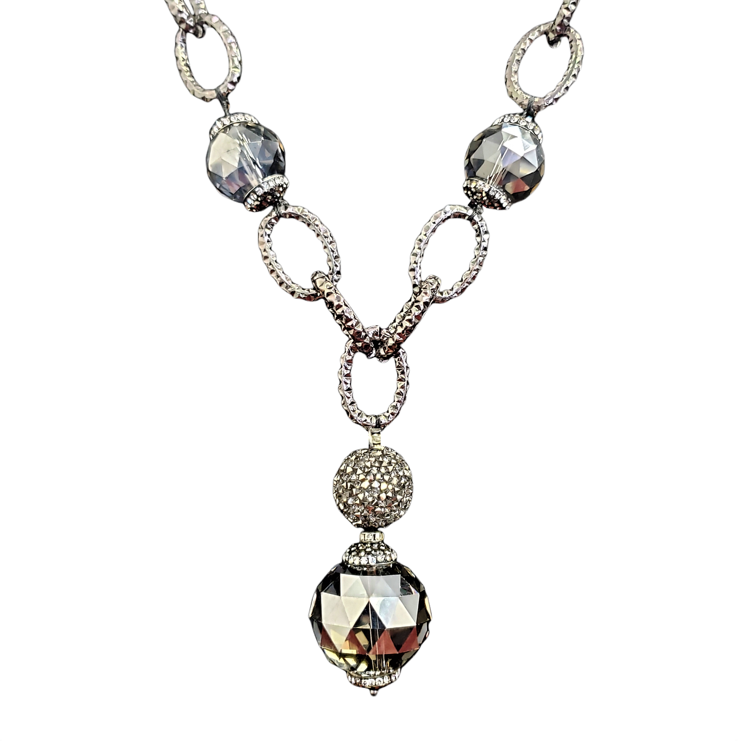 Gardenia Jewelry Ltd. - Handmade Gunmetal Silver Chain & Smokey Crystal Necklace