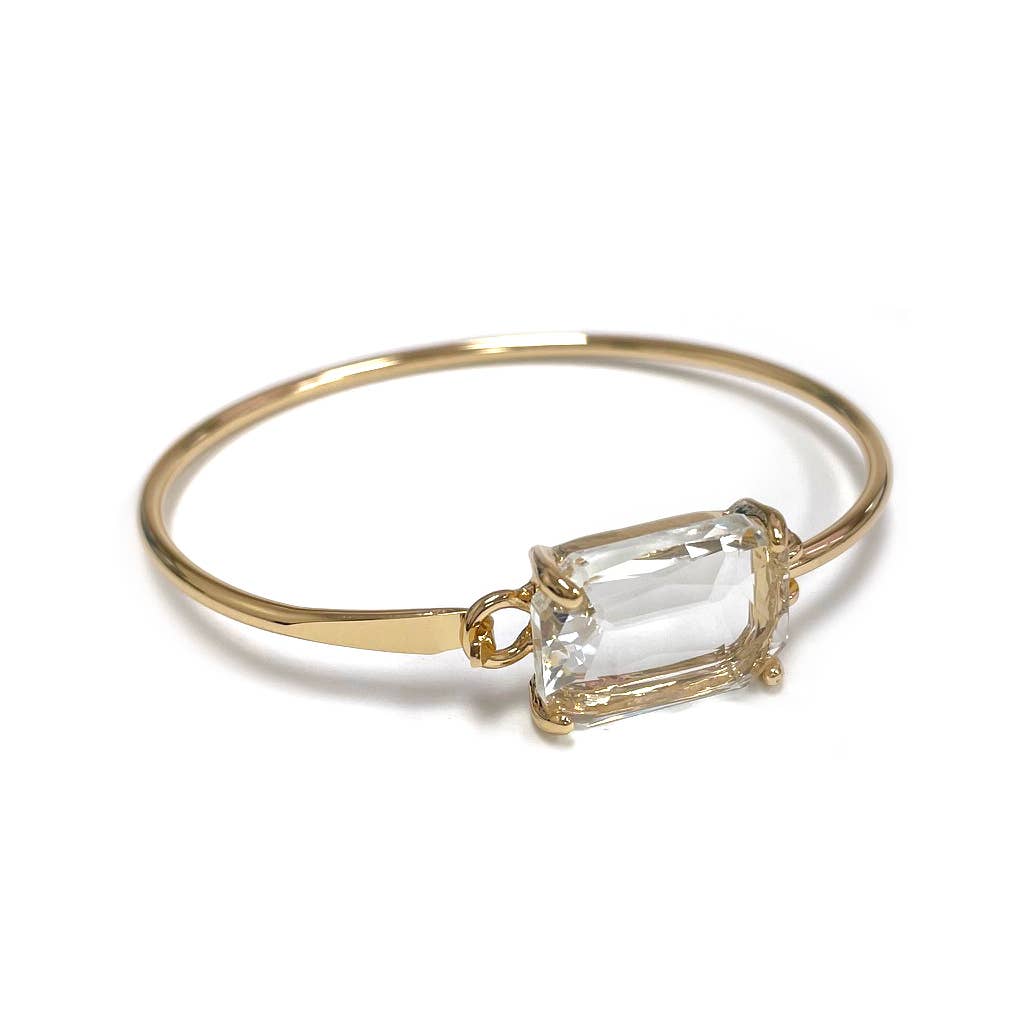 StarryNYC - High Quality Glass Crystal Rectangle Stone Cuff Metal Bangle