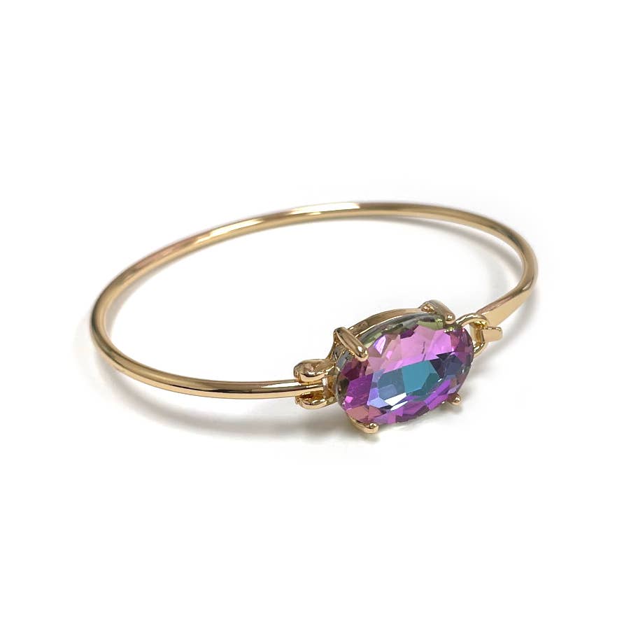StarryNYC - High Quality Glass Crystal Oval Stone Cuff Metal Bangle