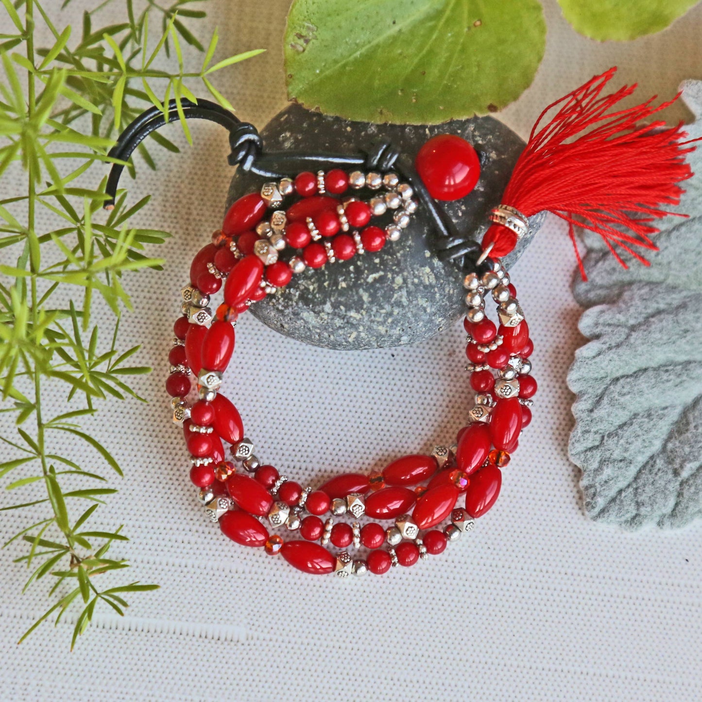 Red Coral Multi Strand Bracelet