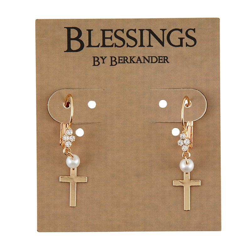 Christian Brands Catholic - Gld Crs Earring Prl & Crystal
