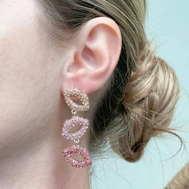 Prep Obsessed Wholesale - Pave Lips Dangle Earrings