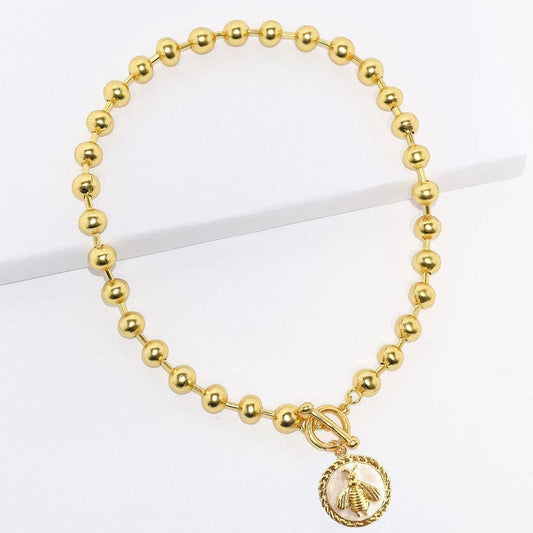 KARINE SULTAN - Ivory Enamel Bee Pendant Necklace on Ball Chain - Elegant