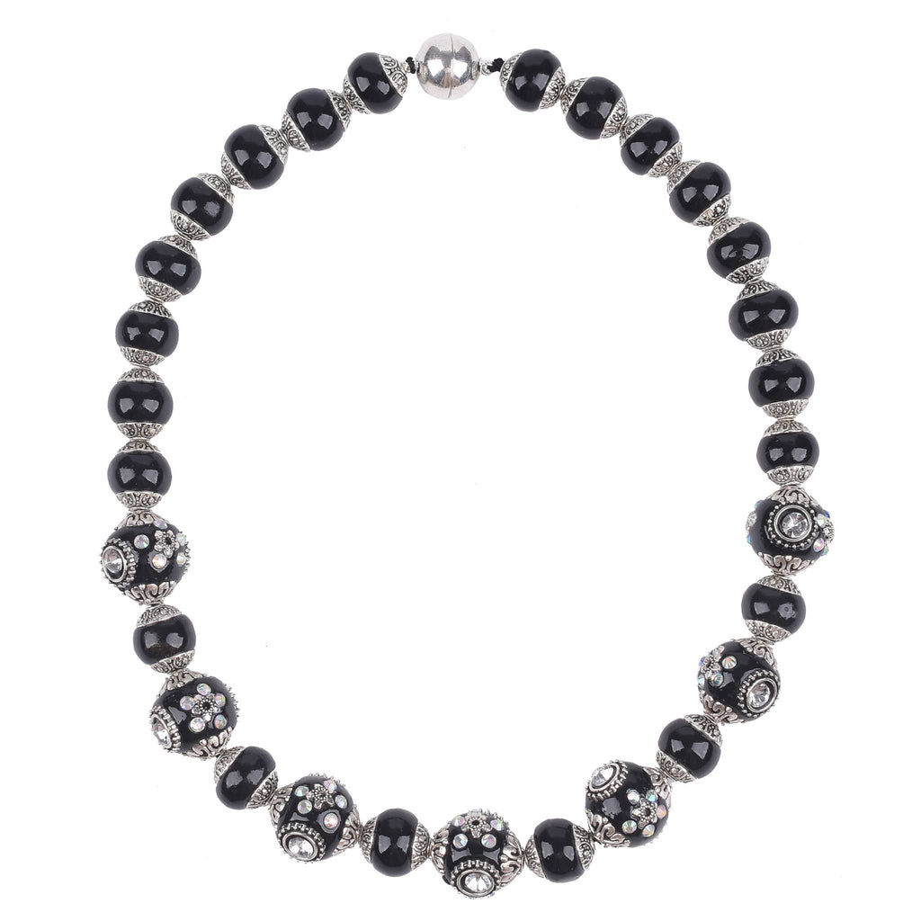 Gardenia Jewelry Ltd. - Graduated Black Ceramic & Rhinestone Lamp Work Bead Necklace
