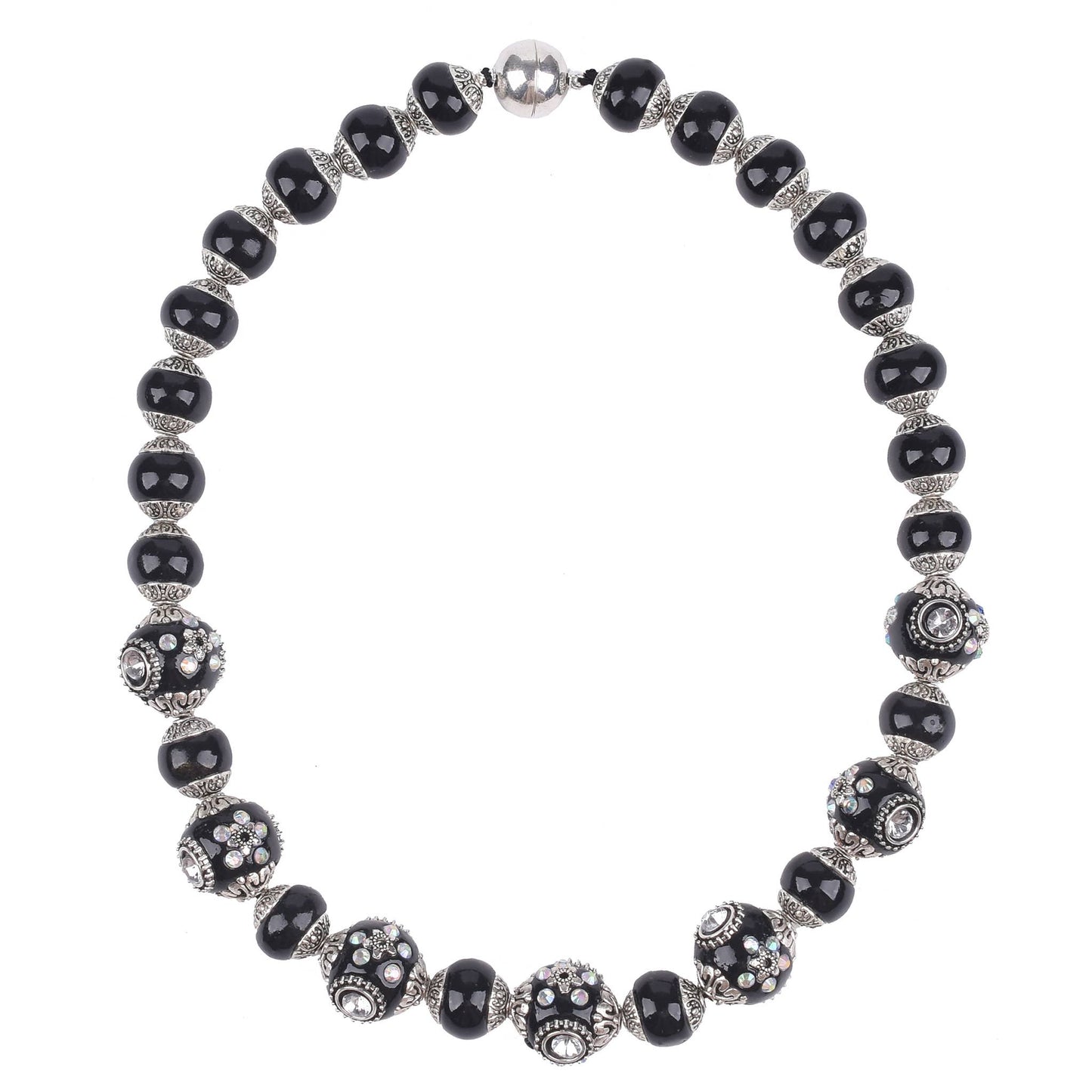 Gardenia Jewelry Ltd. - Graduated Black Ceramic & Rhinestone Lamp Work Bead Necklace