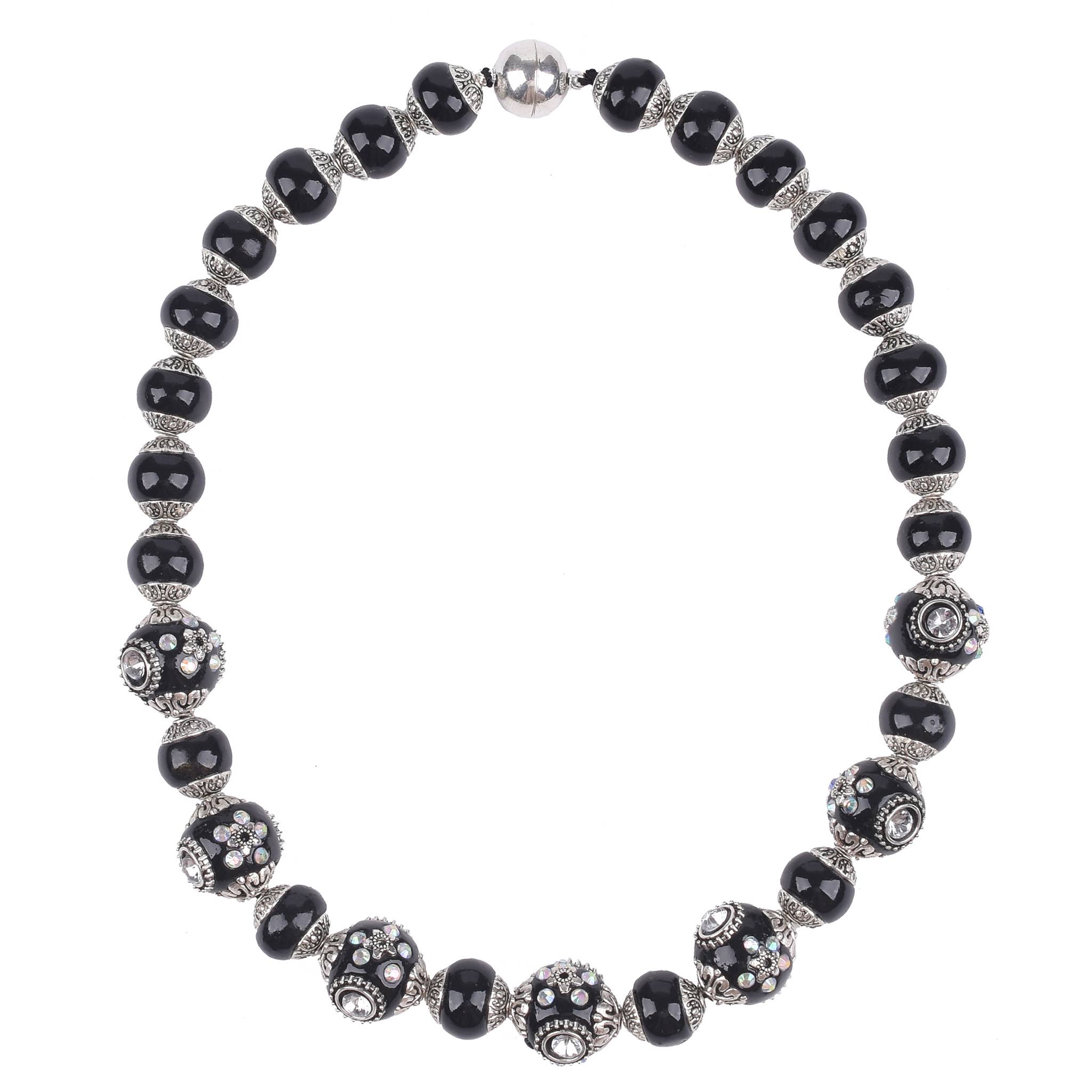 Gardenia Jewelry Ltd. - Graduated Black Ceramic & Rhinestone Lamp Work Bead Necklace