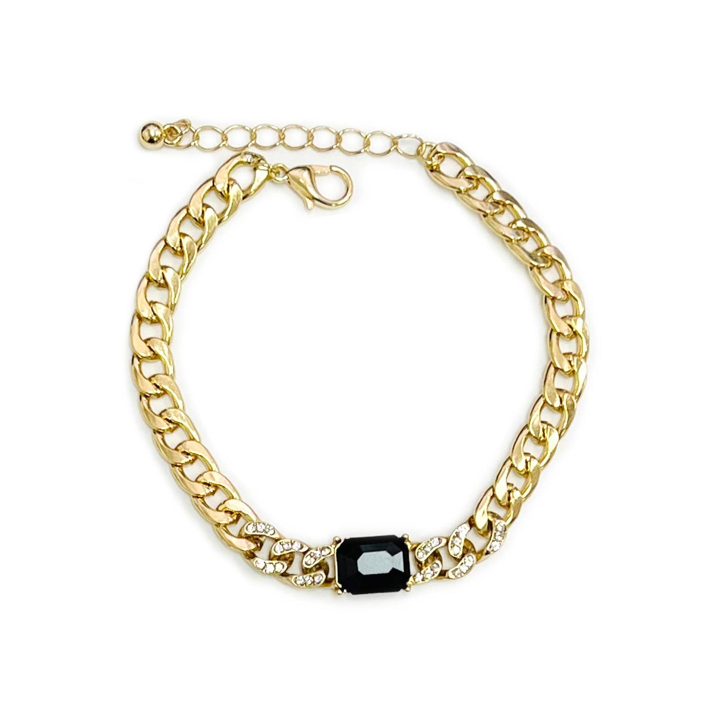 StarryNYC - Square Cushion Cut Glass with Curbed Chain Metal Bracelet
