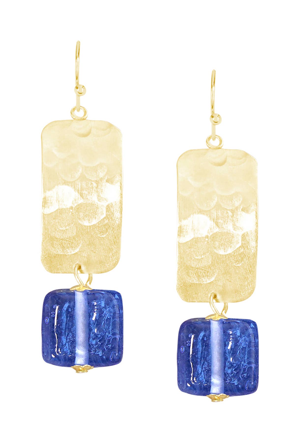 Zoey Simmons - Tanzanite Murano Glass & Hammered Rectangle Earrings - GF