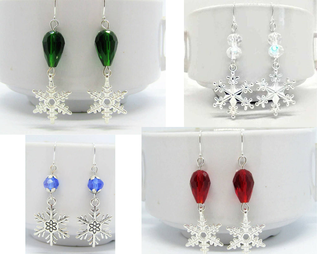 Bad Apple Designs - Snowflake Charm Silver Dangle Earrings, Frozen, Christmas Jewelry