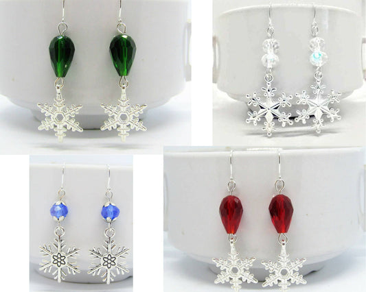 Bad Apple Designs - Snowflake Charm Silver Dangle Earrings, Frozen, Christmas Jewelry
