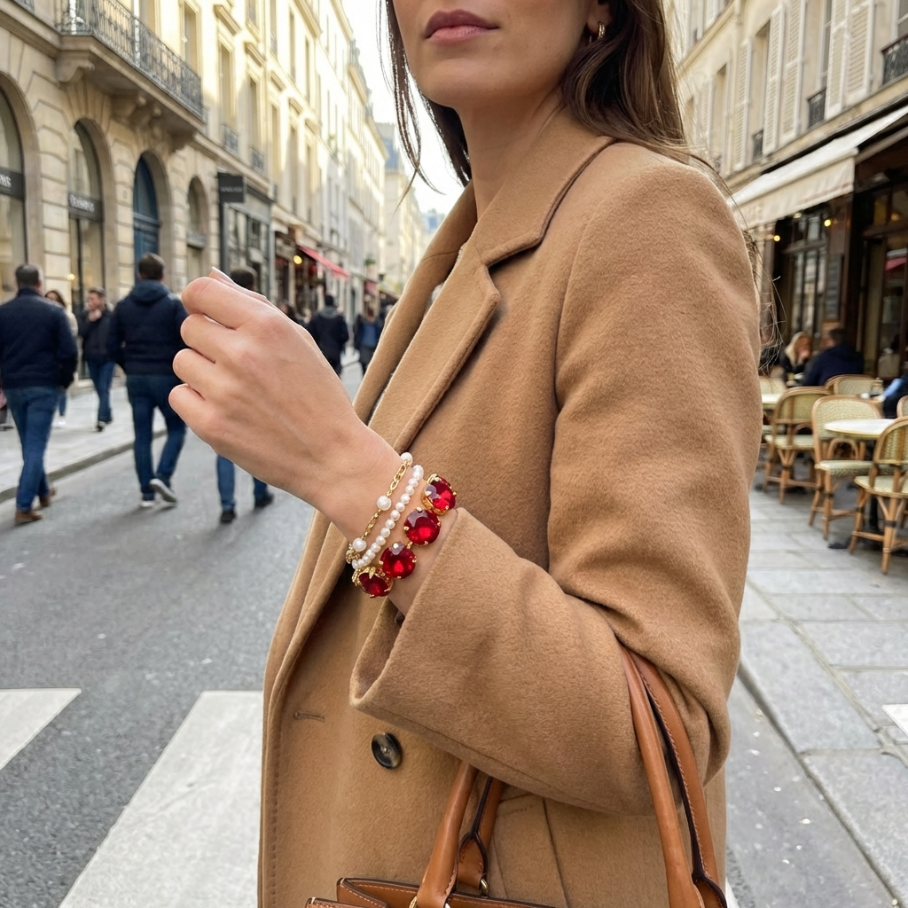 GirlyPirateCo - Vintage 18K Gold Plated Rose Red Crystal Bracelet