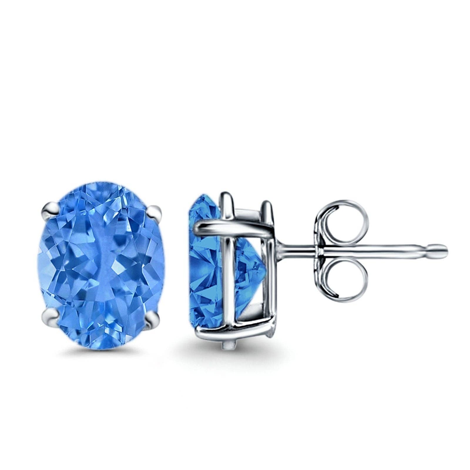 Blue Apple Imports - Art Deco Oval Wedding Bridal Stud Earrings Simulated Blue Topaz CZ 8mmx6mm
