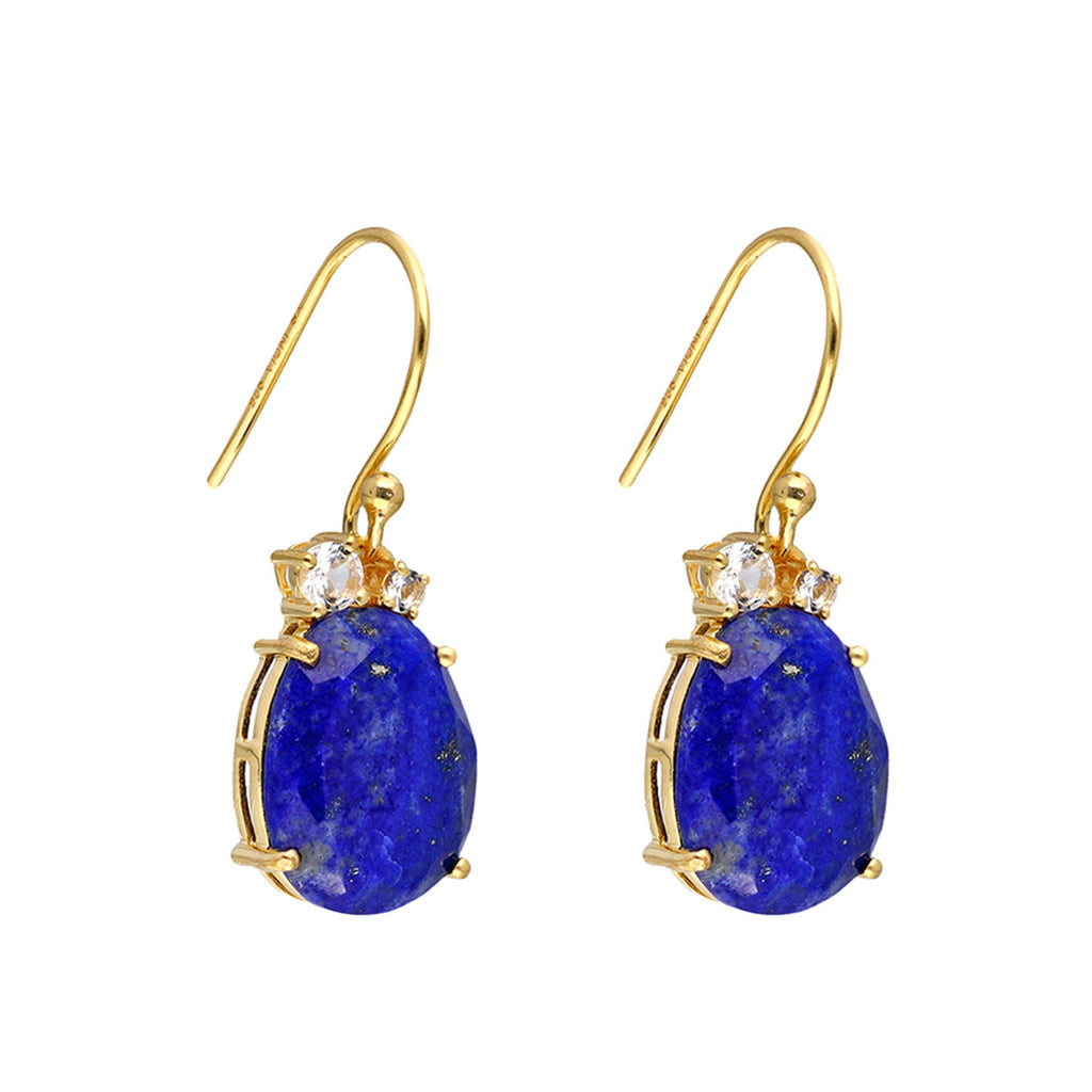 Tiramisu - 14K Gold Plated Silver Lapis
White Topaz Drop Earrings