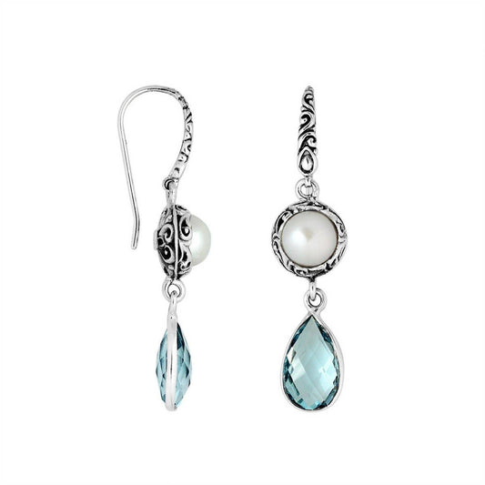 Bali Designs - AE-8009-CO1 Sterling Silver Earring With Pearl & Gemstone