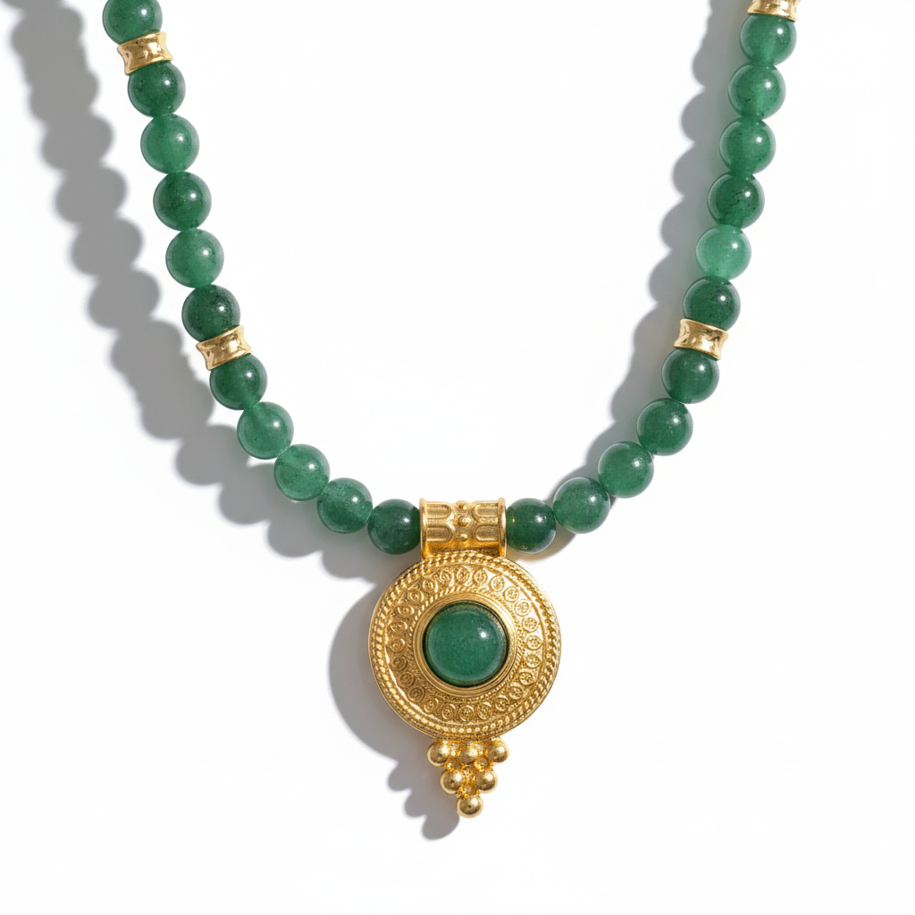 GirlyPirateCo - Vintage 18K Gold Plated Natural Green Stone Necklace