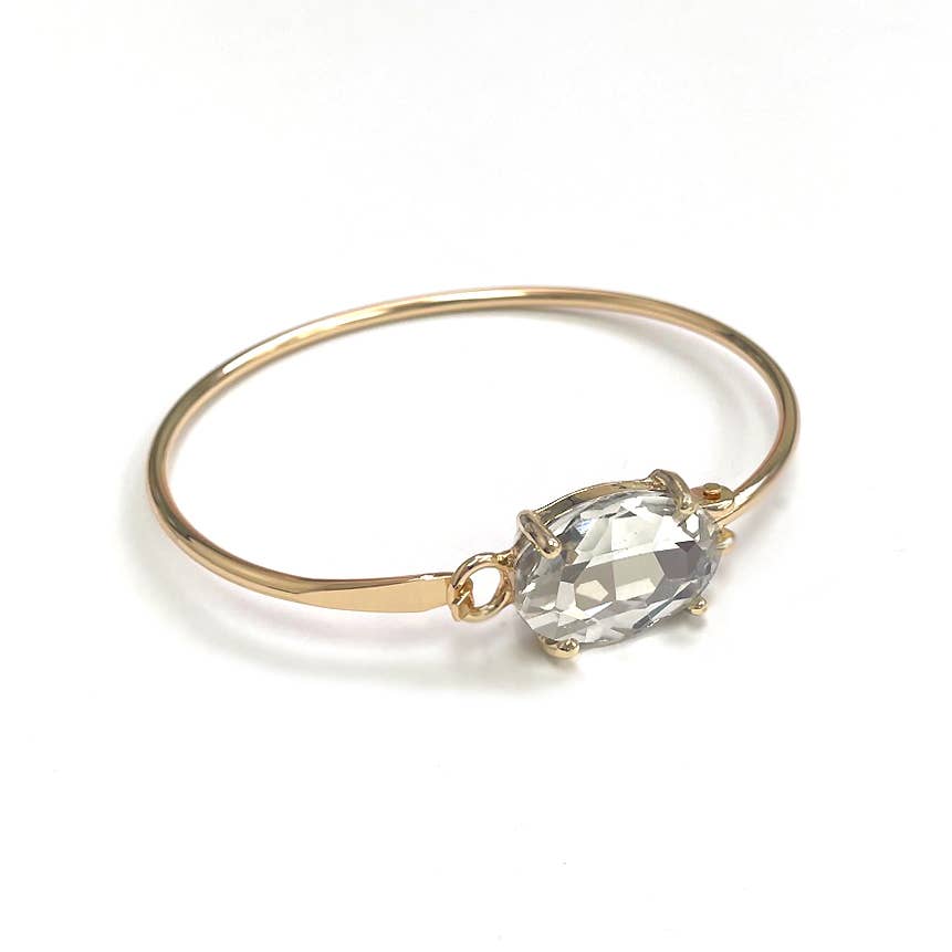 StarryNYC - High Quality Glass Crystal Oval Stone Cuff Metal Bangle