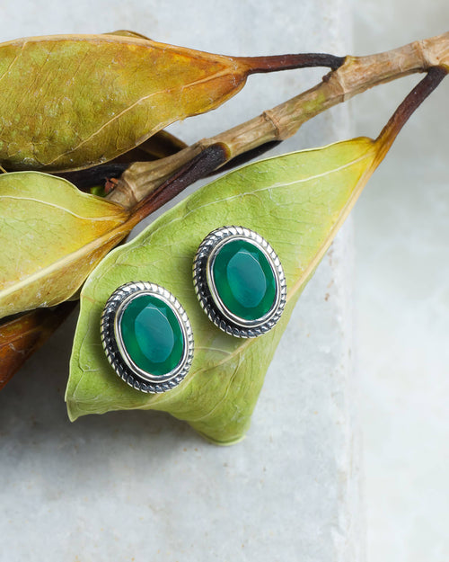 925 Sterling Silver Green Onyx Stud Earring RLE24787