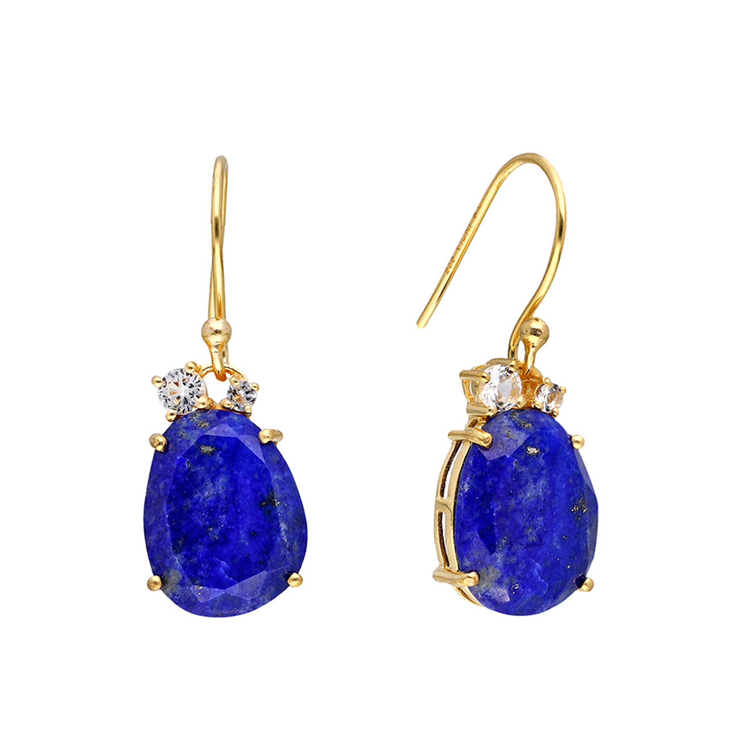 Tiramisu - 14K Gold Plated Silver Lapis
White Topaz Drop Earrings
