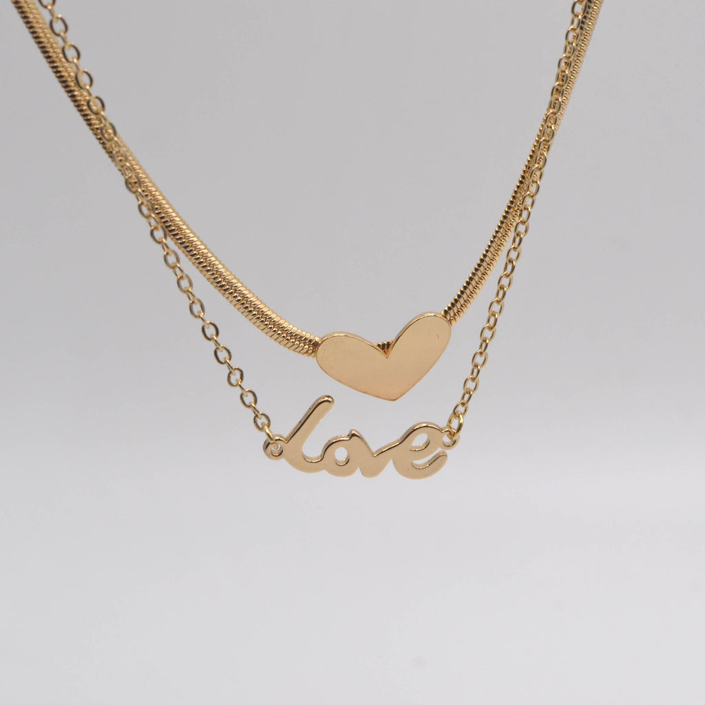 StarryNYC - Double Stand Love Letter and Heart Pendant Necklace