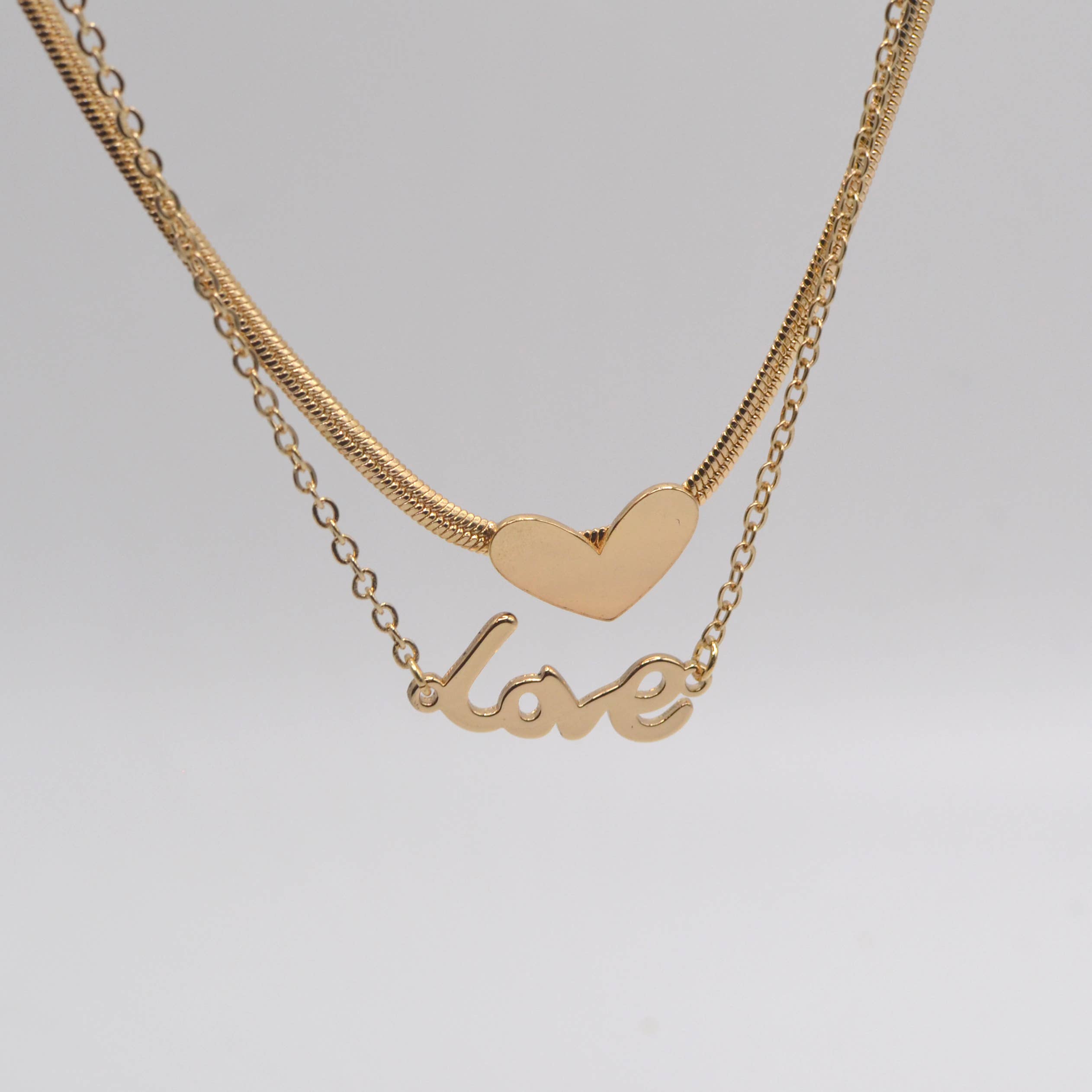 StarryNYC - Double Stand Love Letter and Heart Pendant Necklace