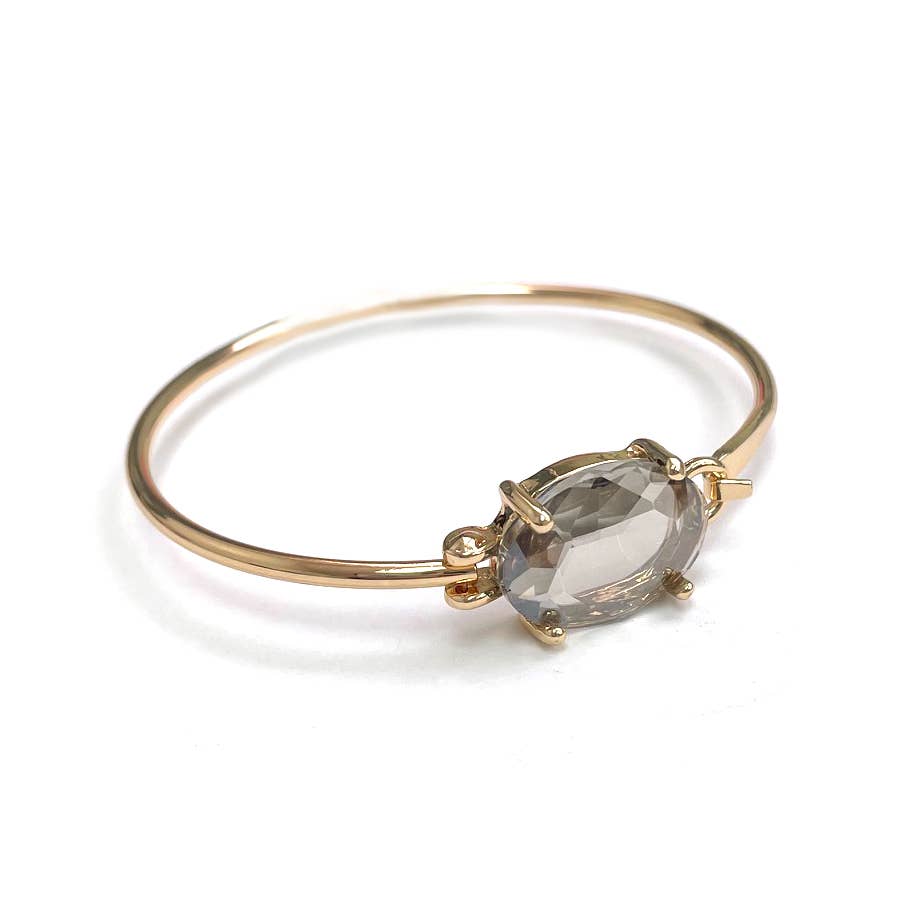 StarryNYC - High Quality Glass Crystal Oval Stone Cuff Metal Bangle