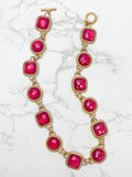 Prep Obsessed Wholesale - Red Jeweled Toggle Statement Necklace