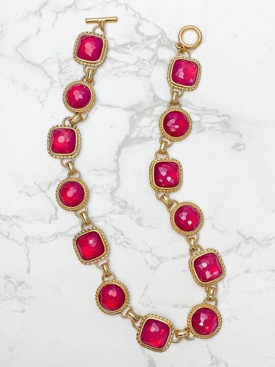 Prep Obsessed Wholesale - Red Jeweled Toggle Statement Necklace
