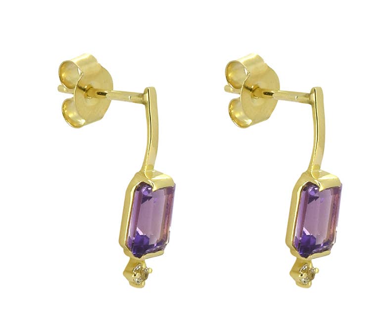 Tiramisu - 14K Gold Plated Silver Amethyst White Topaz Gemstone Earring