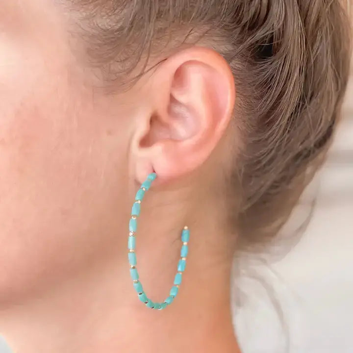 Prep Obsessed Wholesale - Beaded Gold Skinny Open Hoop Earrings