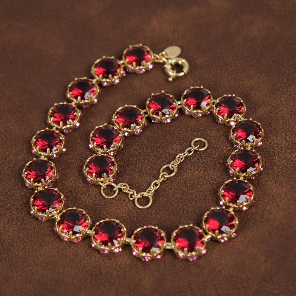 GirlyPirateCo - Vintage 18K Gold Plated Rose Red Crystal Choker Necklace