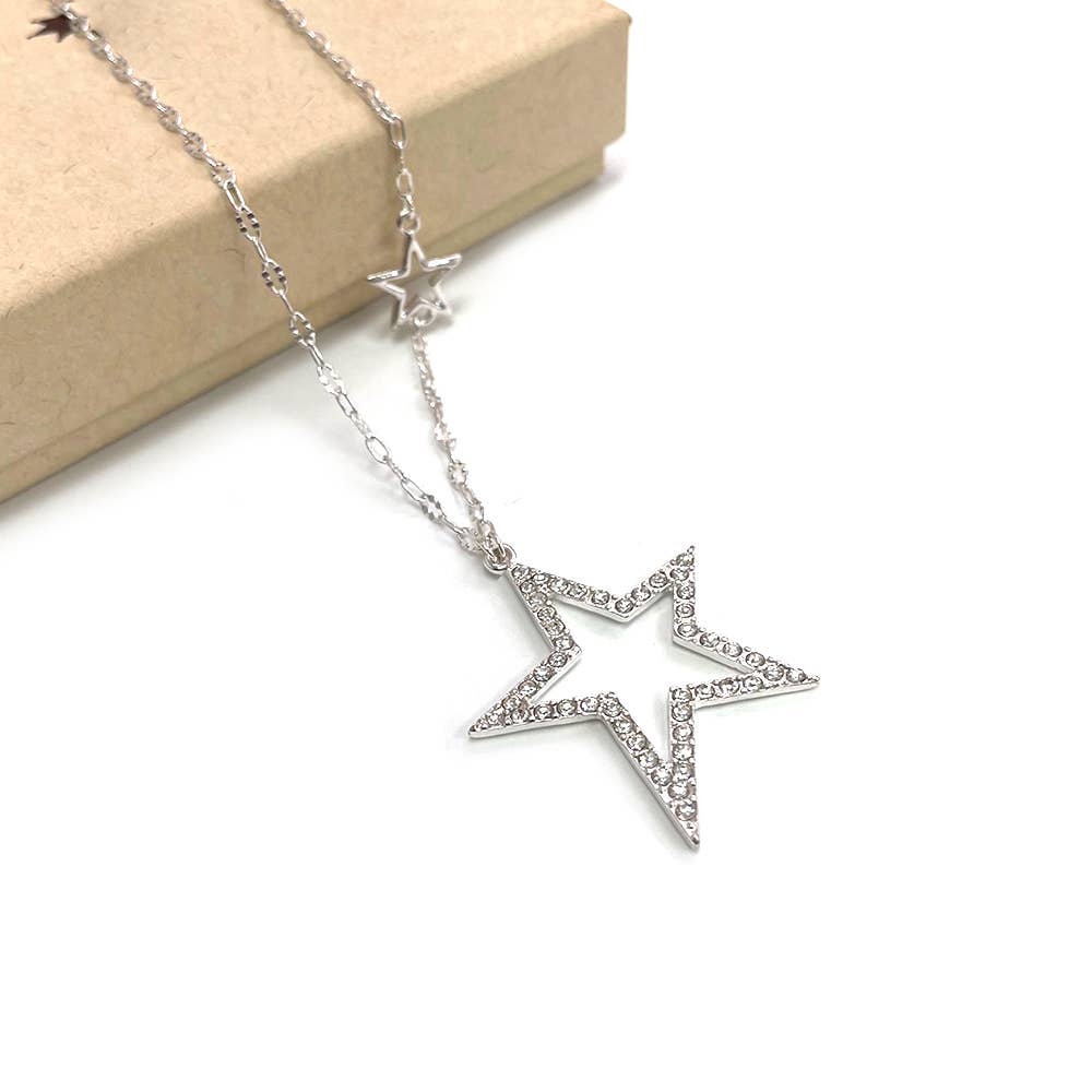 StarryNYC - Open Star Cubic Zirconia Stone Pendant Necklace
