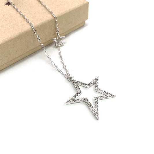 StarryNYC - Open Star Cubic Zirconia Stone Pendant Necklace